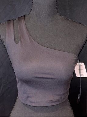 Fabletics Black One Shoulder Cutout Cropped Athletic Tank Top